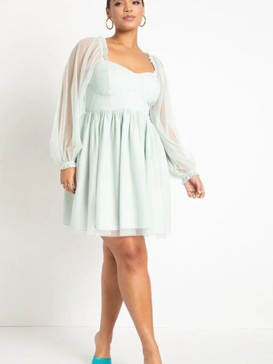Eloquii Dresses & Skirts - Eloquii Sweetheart Tulle Mini Dress Mint Green Sheer Sleeve Fit Flare 14 NWT